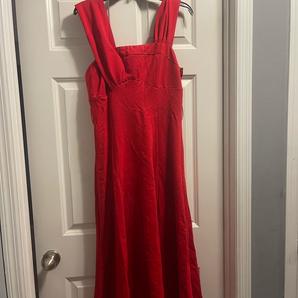 Fashion Nova Red Sleeveless Square Neck Midi Sundress